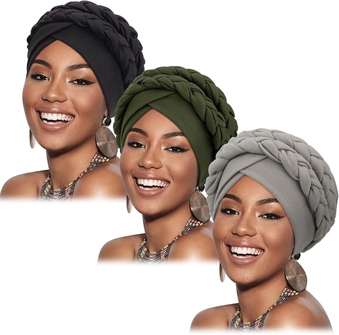 3 Pcs With Double Braids: Deep Gray, Army Green, Black