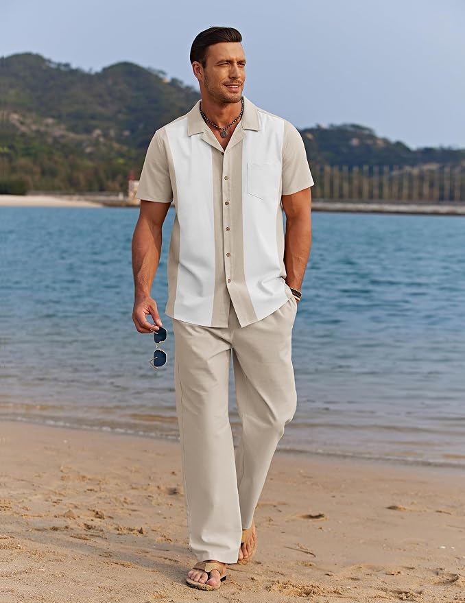 Khaki Patchwork White Shirt/Khaki Pants