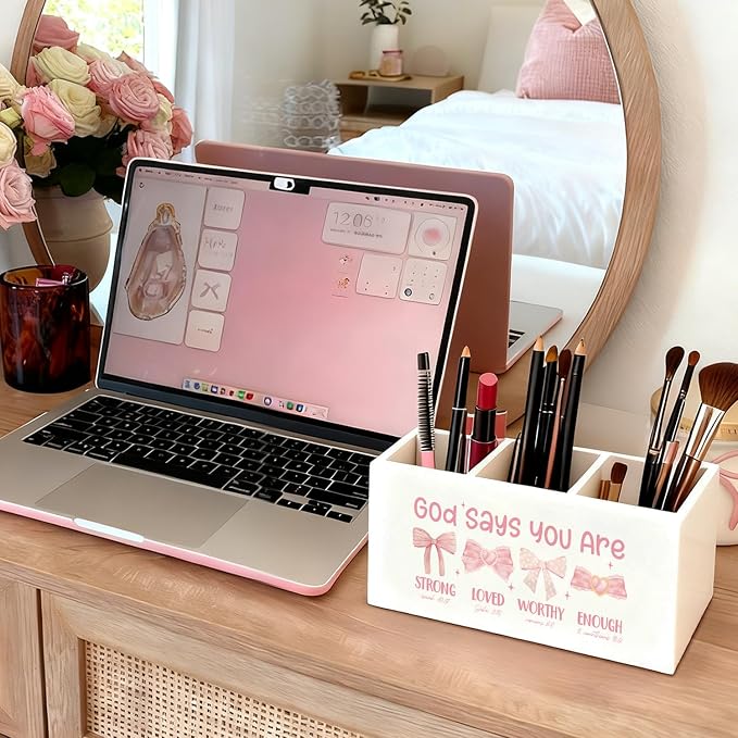 01-Pink Bow Christian Pen Holder(3)