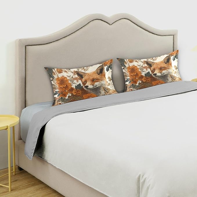 Foxes Autumnal Flowers Beige