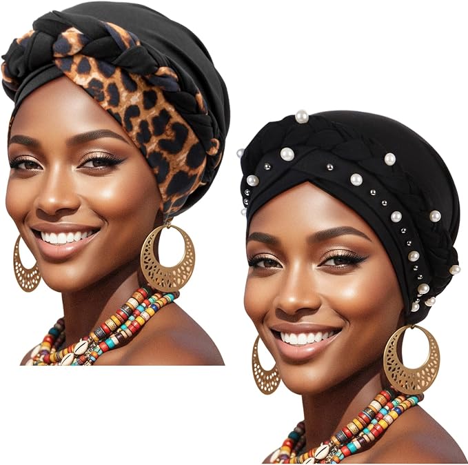 2 Pack Twisted Braid: Black (Leopard/Pearls )
