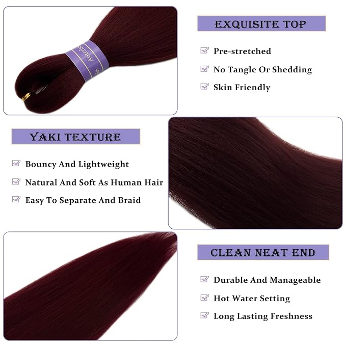Dark Red Braiding Hair Pre Stretched
