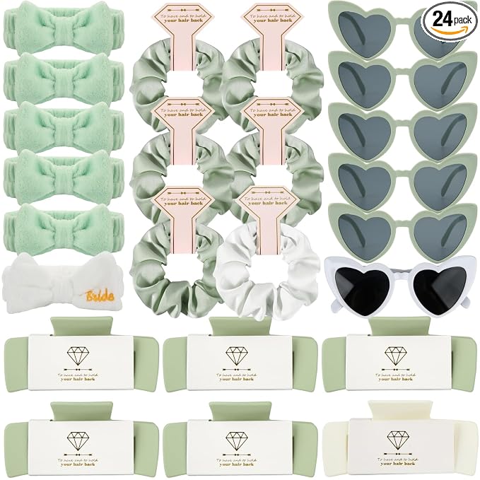 24pcs White&Sage Green headband