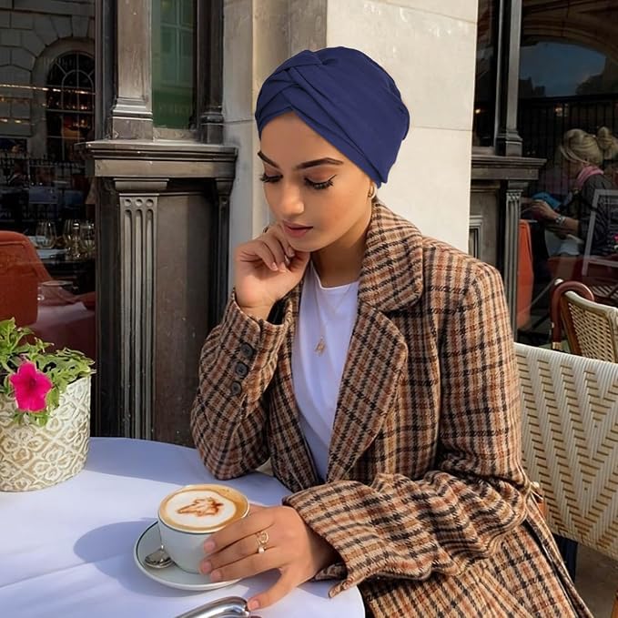 5 Pcs Cross Knotted Turban Hat: Solid Color B