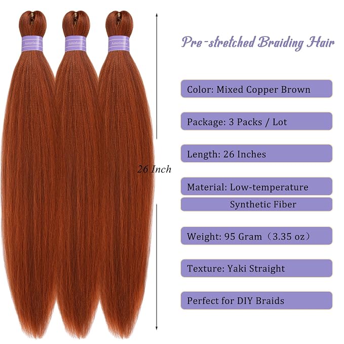 Mixed Copper Brown Braiding Hair Pre Stretched