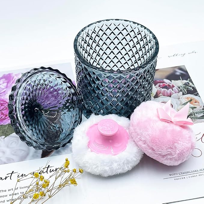 1 Handle 1 Bow Pink Puffs with Pointed Cylinder-Gray Blue-Large