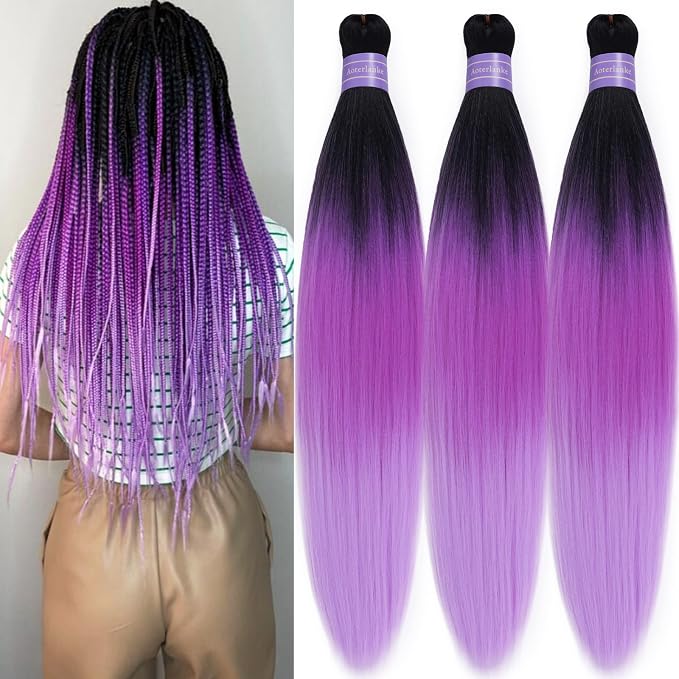Black to Purple Braiding Hair Pre Stretched
