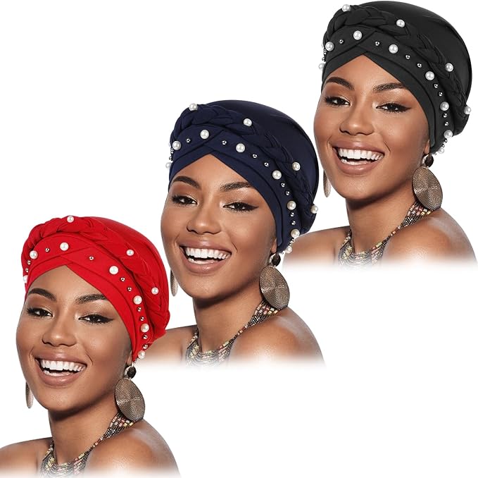 3 Pack Twisted Braid: Pearls (Red/Navy/Black)