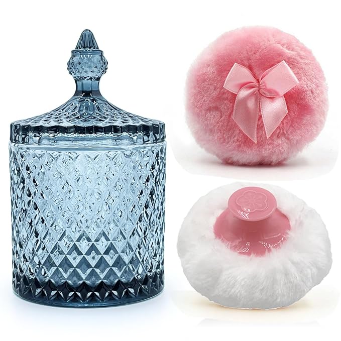 1 Handle 1 Bow Pink Puffs with Pointed Cylinder-Gray Blue-Large
