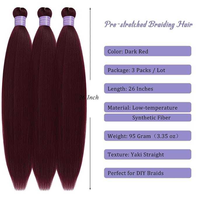 Dark Red Braiding Hair Pre Stretched