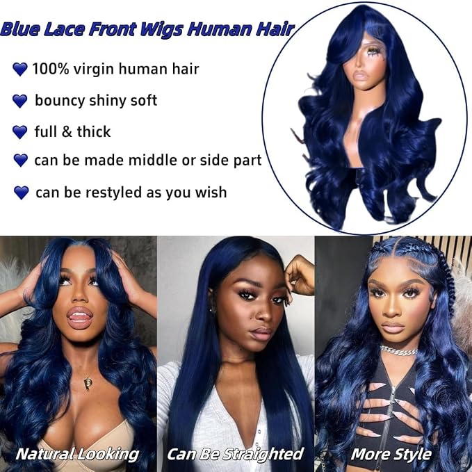 Blue Body Wave Lace Front Wigs Human Hair