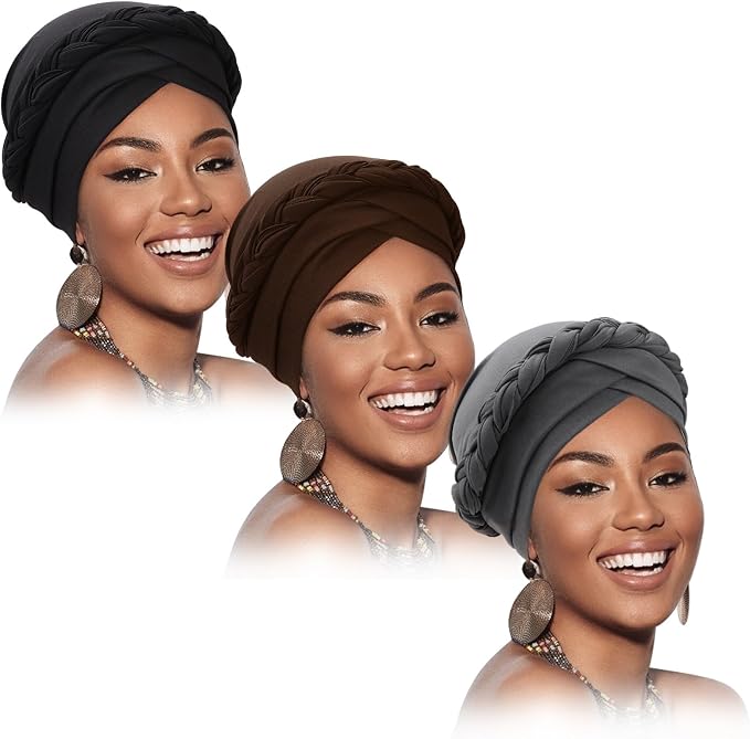 3 Pack Twisted Braid: Black/Dark Grey/Dark Brown