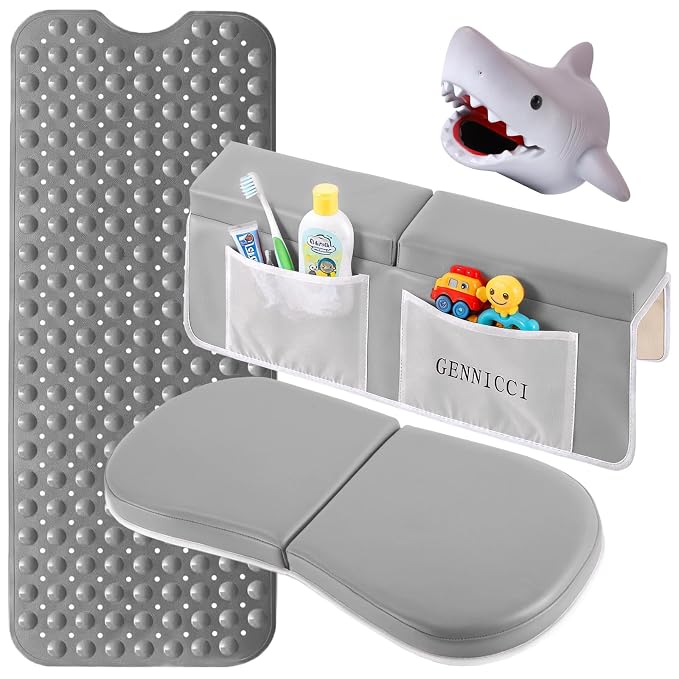 Grey Kneeler and Elbow Rest Setset+baby Faucet Cover+bathtub Mats