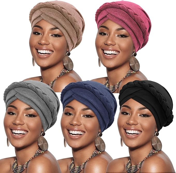 5 Pcs Twisted Braid: Begonia Red, Dark Khaki, Navy Blue, Grey, Black