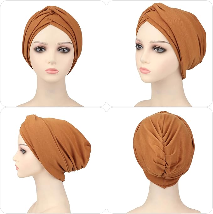 5 Pcs Cross Knotted Turban Hat: Solid Color B