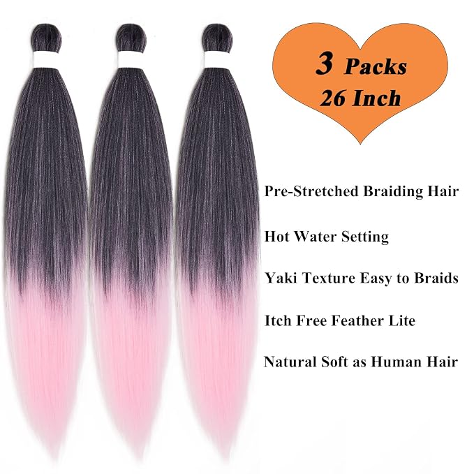 1B Pink Ombre Braiding Hair 3 Packs