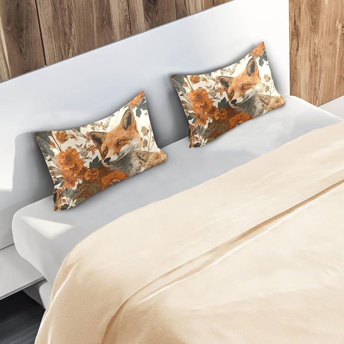 Foxes Autumnal Flowers Beige