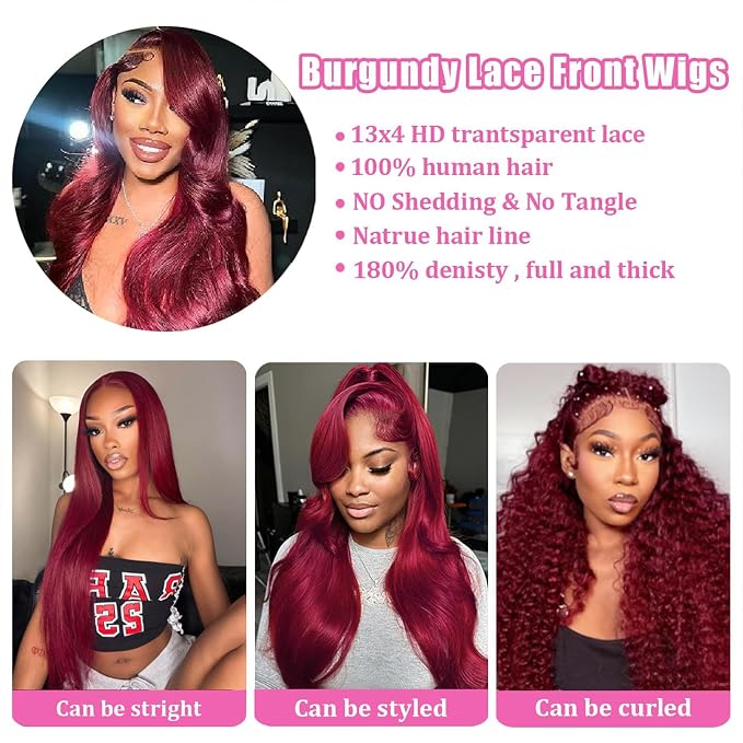 99J Body Wave Burgundy Lace Front Wigs Human Hair