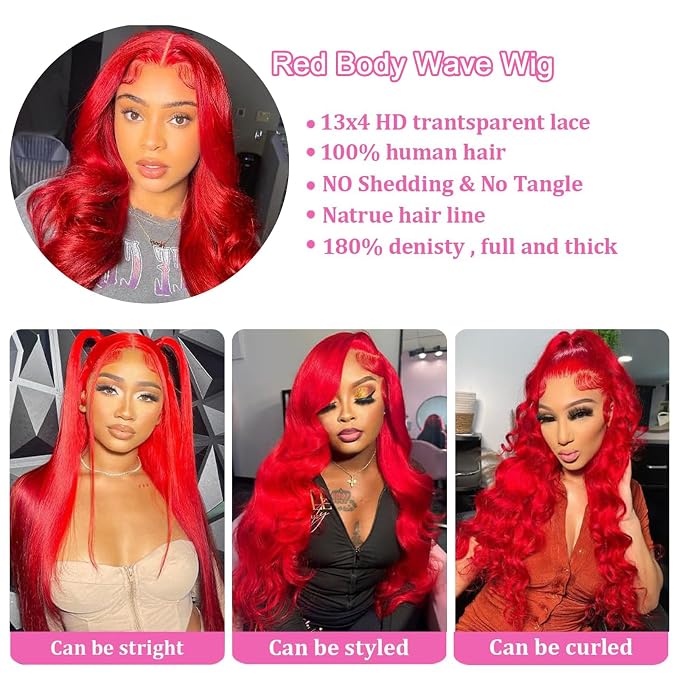 Red Body Wave Lace Front Wigs Human Hair