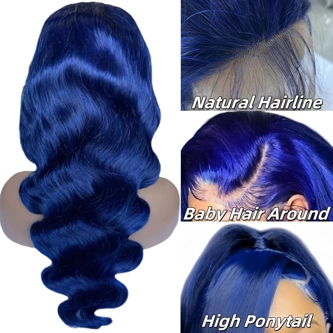 Blue Body Wave Lace Front Wigs Human Hair