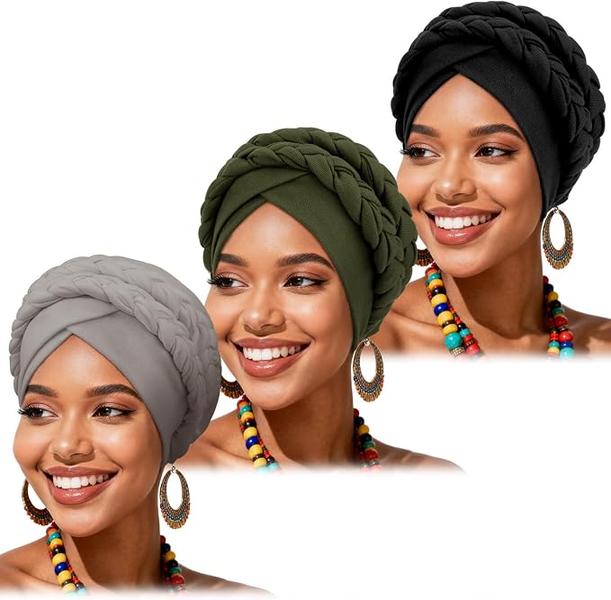 3 Pack Twisted Braid: Olive Green/Dark Grey/Black