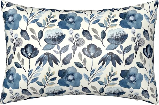 Watercolor Blue Floral Leaves