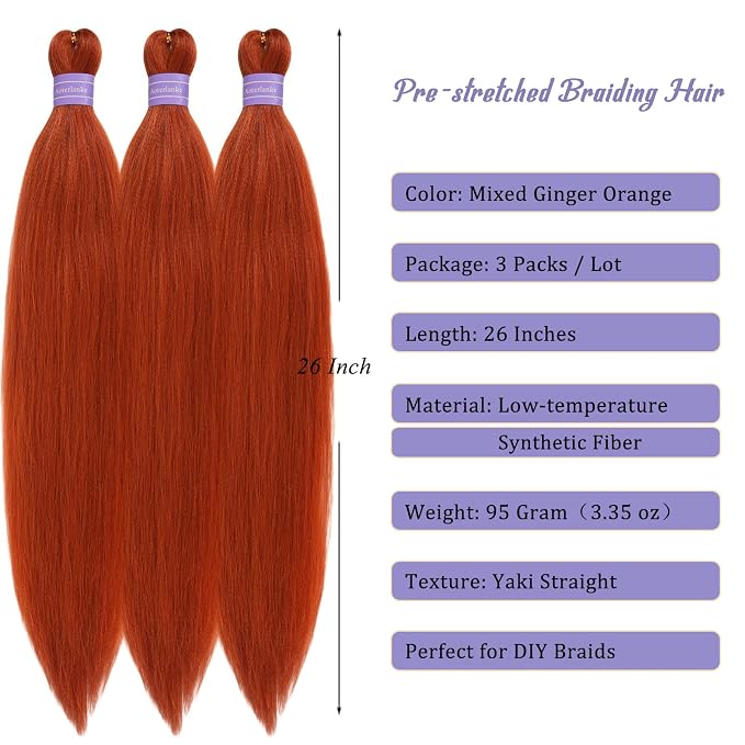 Mixed Ginger Orange Braiding Hair Pre Stretched