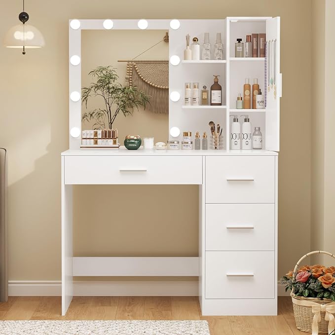 White 4 Drawers Vanity