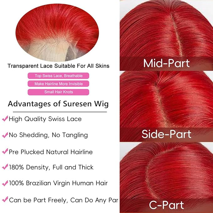 Red Body Wave Lace Front Wigs Human Hair