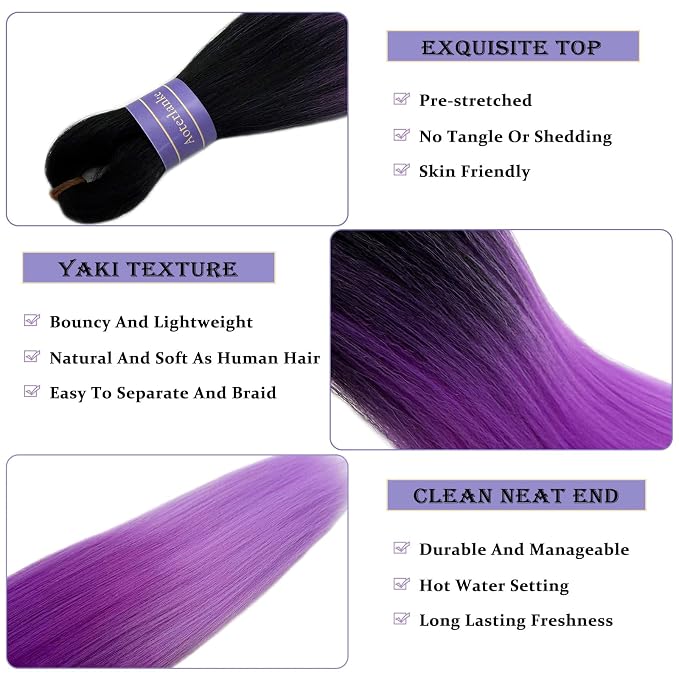 Black to Purple Braiding Hair Pre Stretched