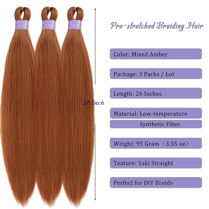 Mixed Amber Braiding Hair Pre Stretched