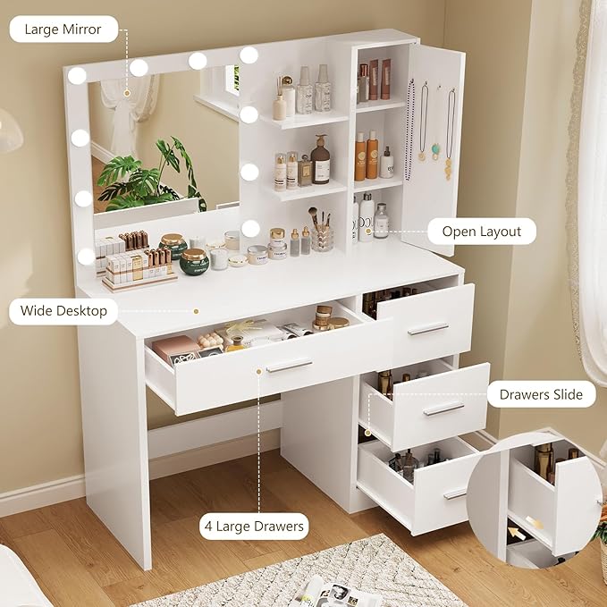 White 4 Drawers Vanity