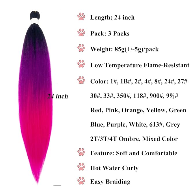 1B Purple Pink Ombre Braiding Hair 3 Packs