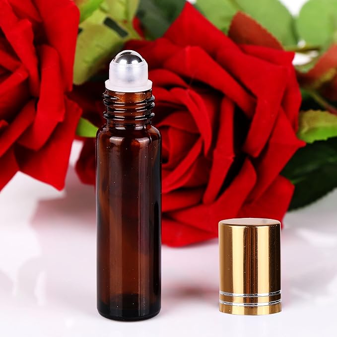 24 PACK Amber Roller Bottles