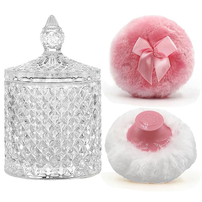 1 Handle 1 Bow Pink Puffs with Pointed Cylinder-Clear-Large