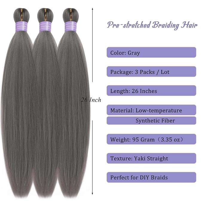Gray Braiding Hair Pre Stretched