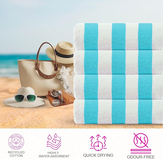 Cabana Beach Towel 4 Pieces, Water Blue