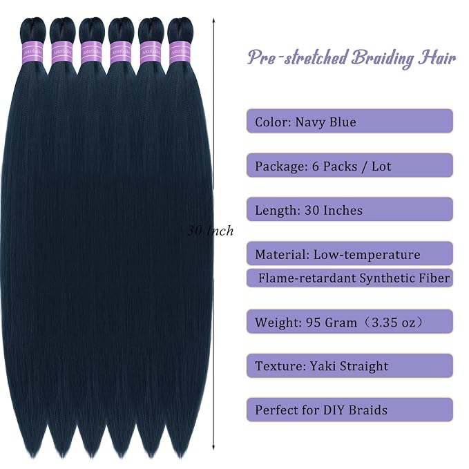 Navy Blue Braiding Hair Pre Stretched
