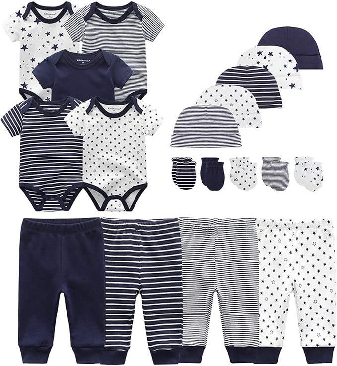 Dark Blue Stripe & Little Stars & Print Set