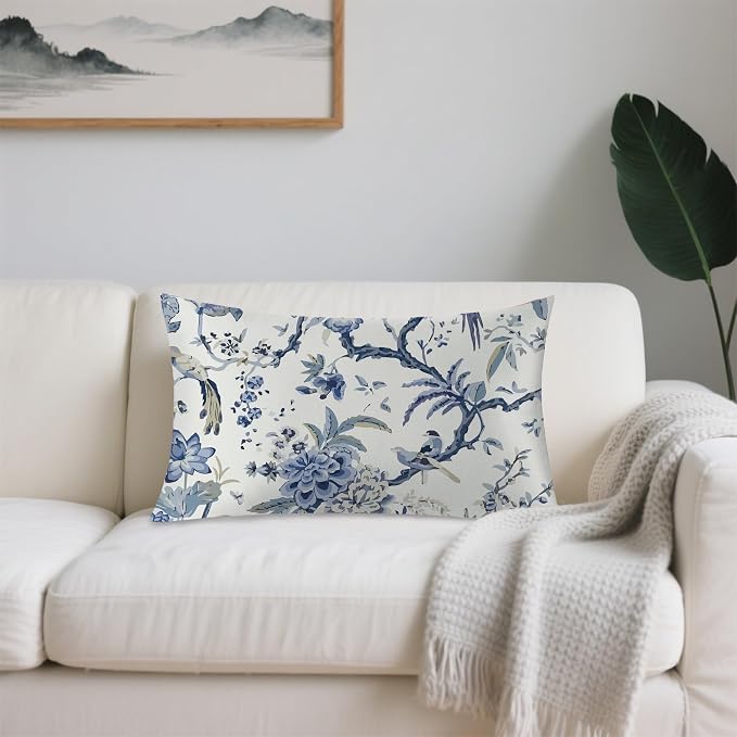 Blue White Flowers Birds