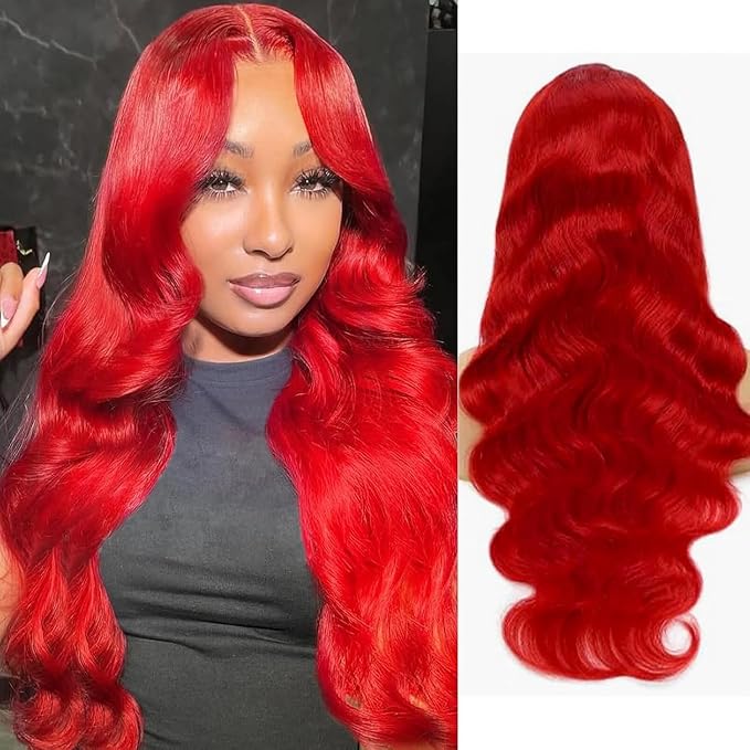 Red Body Wave Lace Front Wigs Human Hair