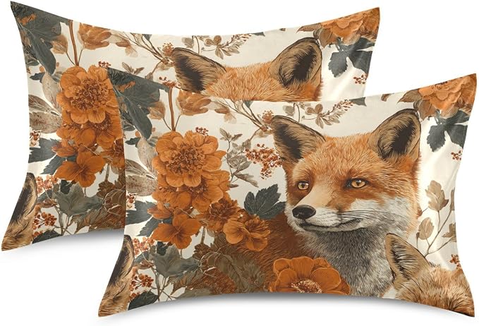 Foxes Autumnal Flowers Beige
