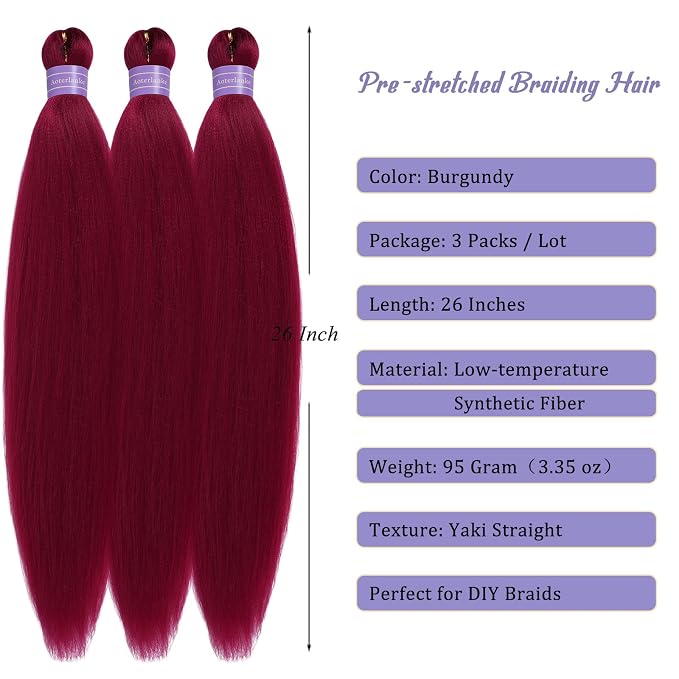 Burgundy Braiding Hair Pre Stretched