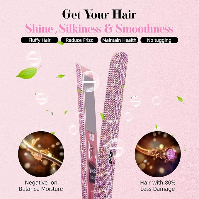 Rose Pink Rhinestone Straightener