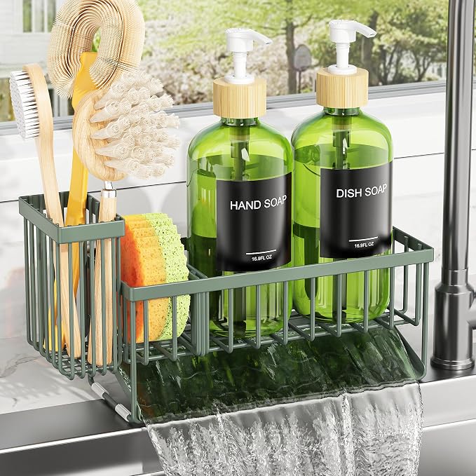 Sage Green Sponge Holder + Green Bottle