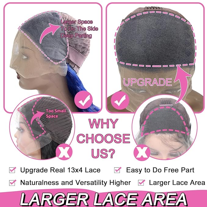 Blue Body Wave Lace Front Wigs Human Hair