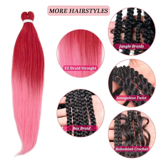 Mixed Red Pink Braiding Hair