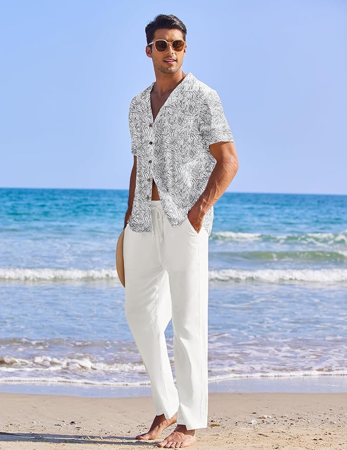 White Floral Shirt/White Pants