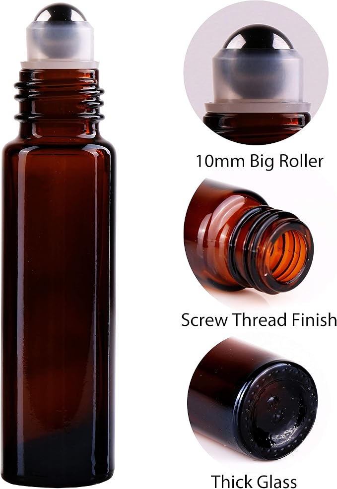 100 PACK Amber Roller Bottles