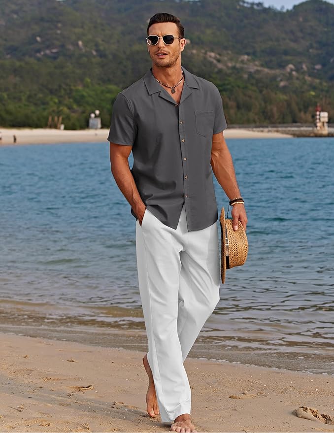 Dark Gray Shirt/White Pants